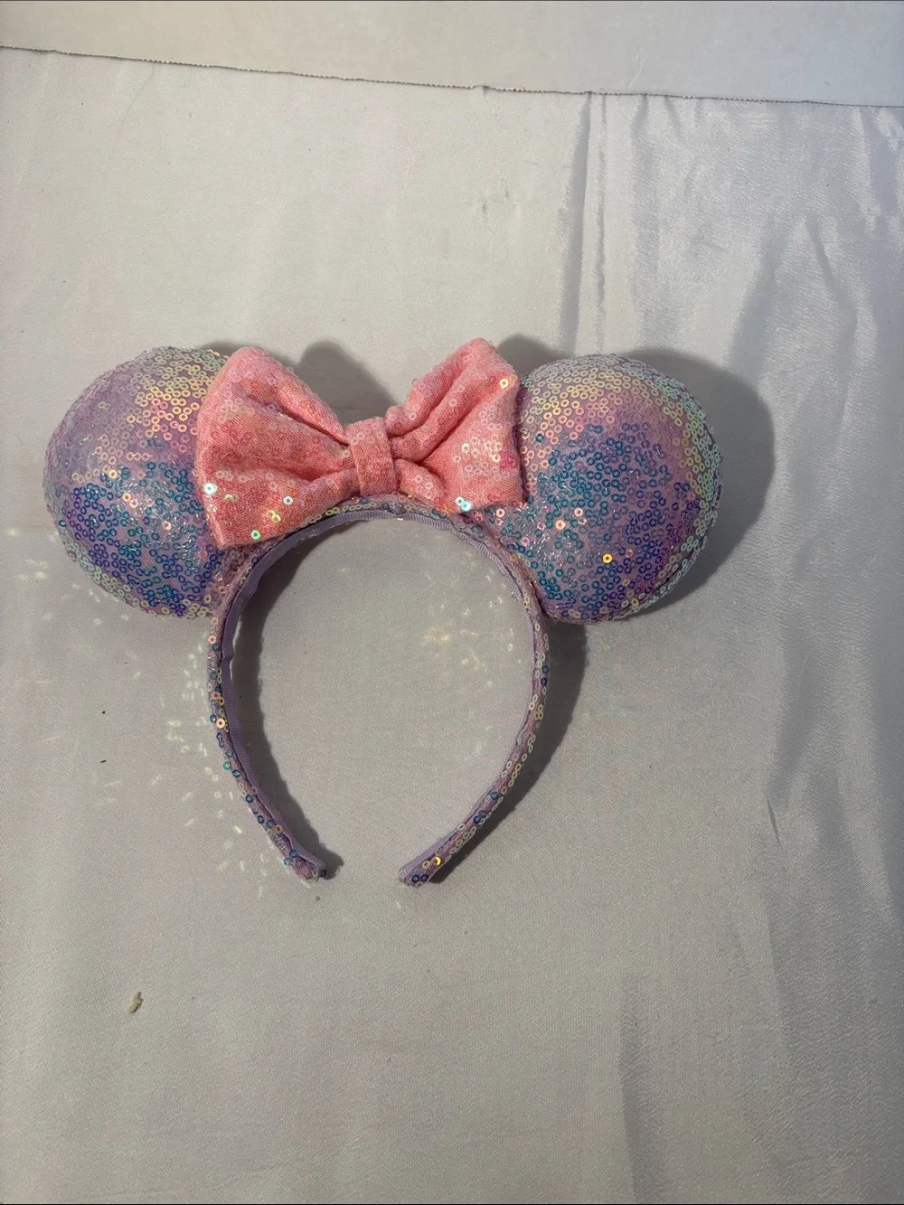 Disney Sequin Minnie Ear Headband with Pink Bow